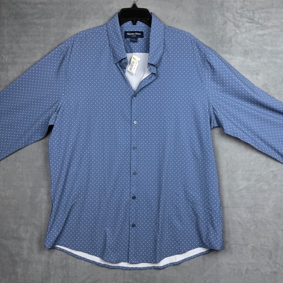Mizzen+Main Leeward Trim Fit Blue Polka Dot Performance Shirt XXL 1WS-1644 NWT